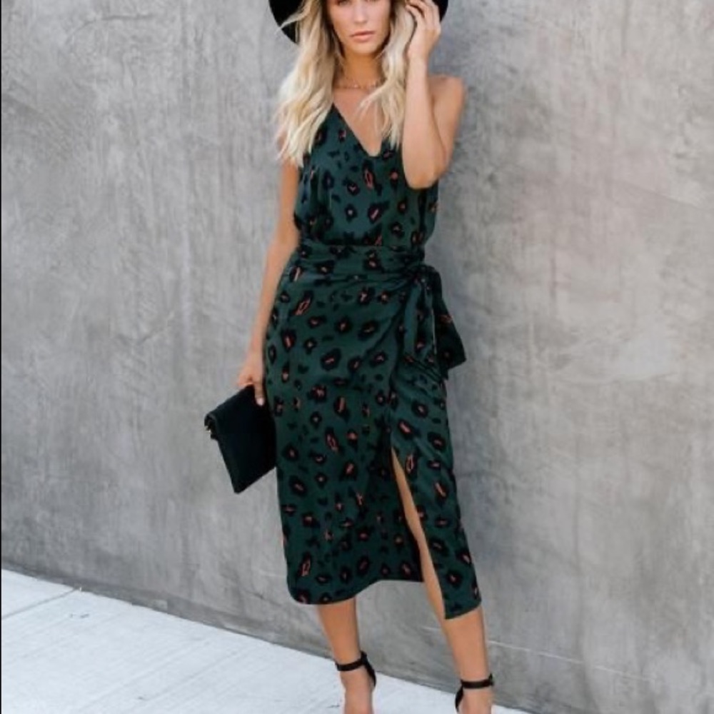Vici Collection - Forest Aglow Leopard racer back and wrap skirt set